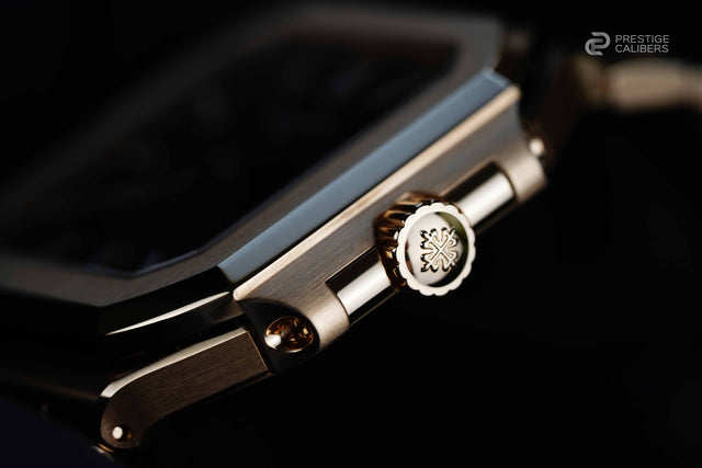 Rose gold watch Patek Philippe 7128/1R with a brown face on a white