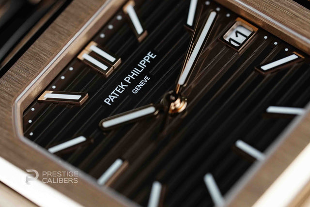 Rose gold watch Patek Philippe 7128/1R with a brown face on a white