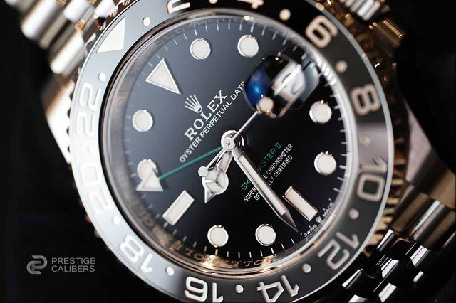 Close-up of a luxury Rolex Bruce Wayne watch