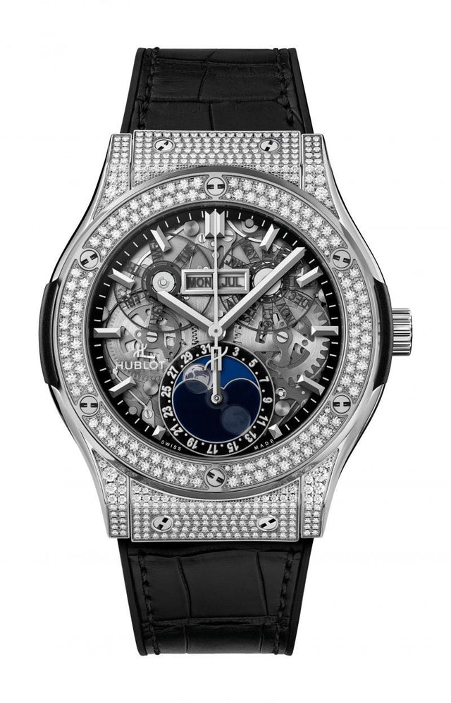 Hublot Classic Fusion Aerofusion Moonphase Titanium Pavé Men's Watch 517.NX.0170.LR.1704