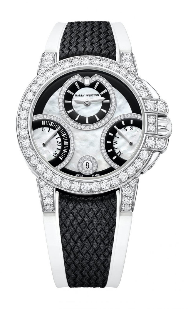 Harry Winston Ocean Biretrograde Black & White Automatic 36mm Woman's Watch OCEABI36WW059