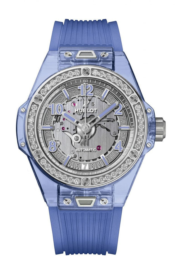 Hublot Big Bang One Click Blue Sapphire Diamonds Woman's Watch 465.JL.4802.RT.1204