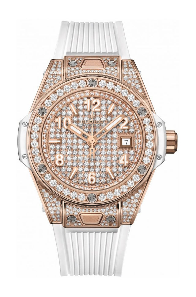 Hublot Big Bang One Click King Gold White Full Pave Woman's Watch 485.OE.9000.RW.1604