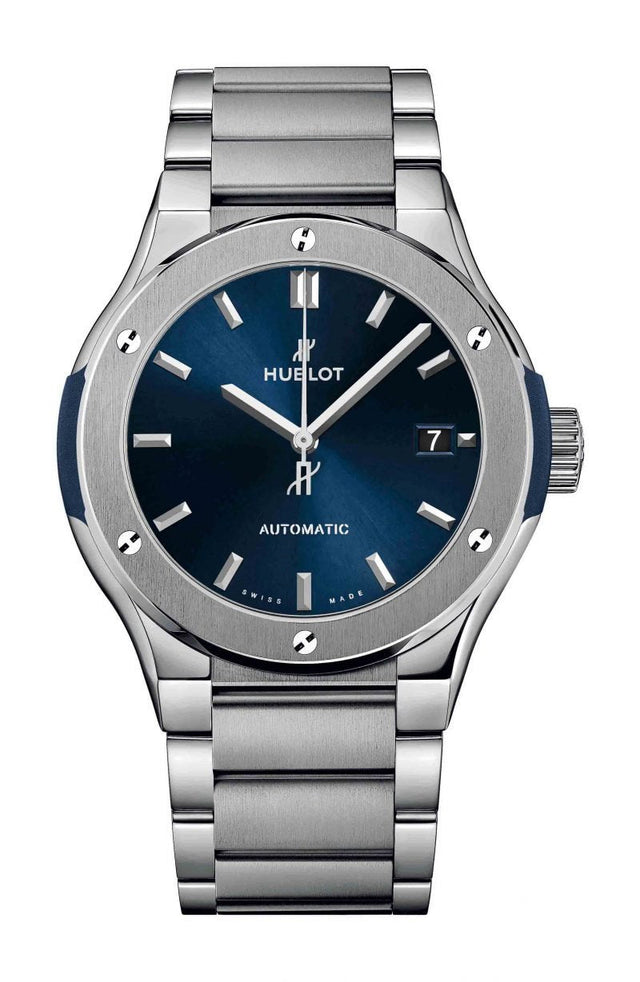 Hublot Classic Fusion Blue Titanium Bracelet Men's Watch 568.NX.7170.NX