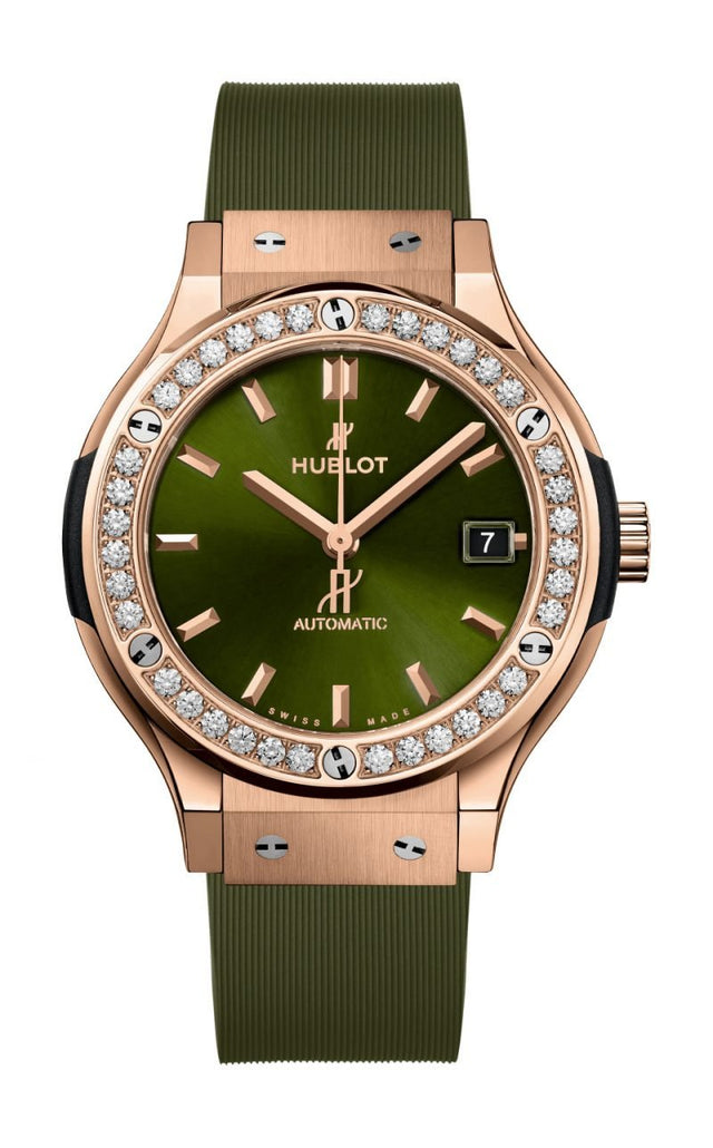 Hublot Classic Fusion King Gold Green Diamonds Men's Watch 565.OX.8980.RX.1204