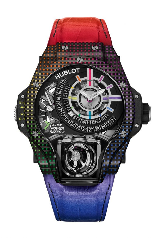 Hublot MP 09 Tourbillon Bi-Axis Rainbow 3D Carbon Men's Watch 909.QDRB.1120.LR