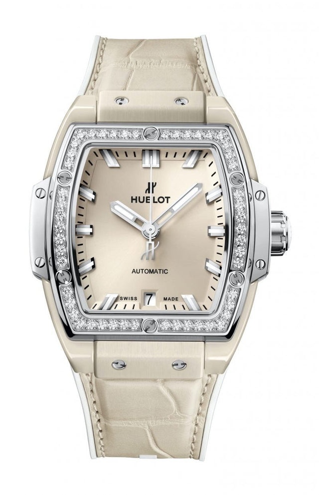 Hublot Spirit of Big Bang Beige Ceramic Titanium Diamonds Woman's Watch 665.CZ.891B.LR.1204