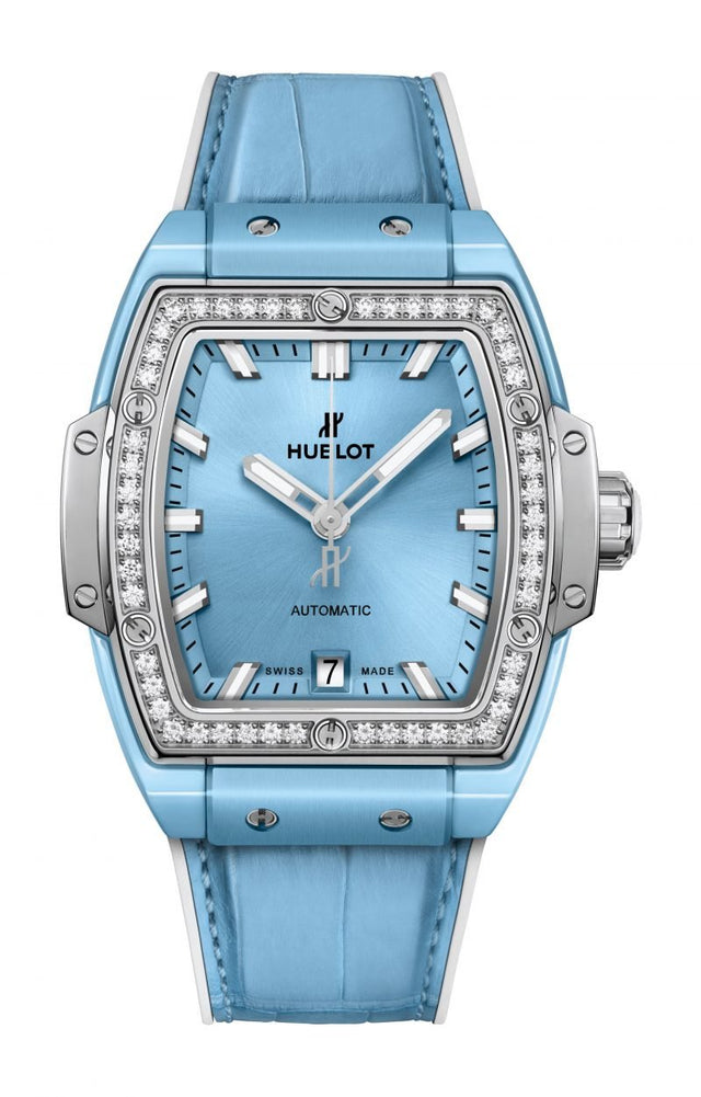 Hublot Spirit of Big Bang Light Blue Ceramic Titanium Diamonds Woman's Watch 665.EN.891L.LR.1204